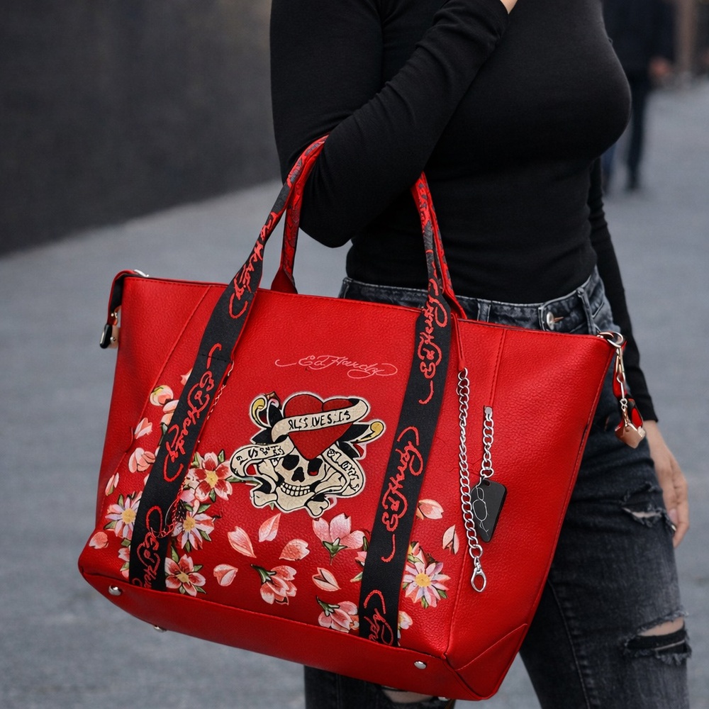 Ed Hardy Red Large Weekender Duffle Bag - Love Kills Slowly